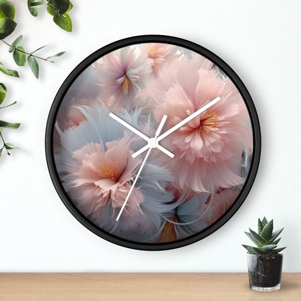 Powder Pink and Baby Blue Feathery Floral - Wood Frame Wall Clock - Image 9