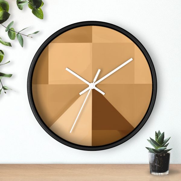 Soft Geometric Pyramid 01 in Honey Yellow Tone - Wood Frame Wall Clock - Image 9