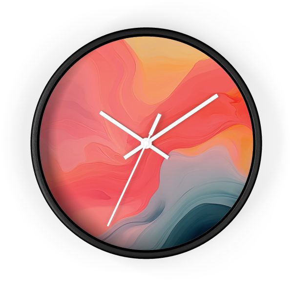 Aqueous Expression in Navy and Peachy Pastels 04 - Wood Frame Wall Clock - Image 7