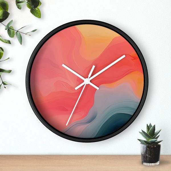 Aqueous Expression in Navy and Peachy Pastels 04 - Wood Frame Wall Clock - Image 9