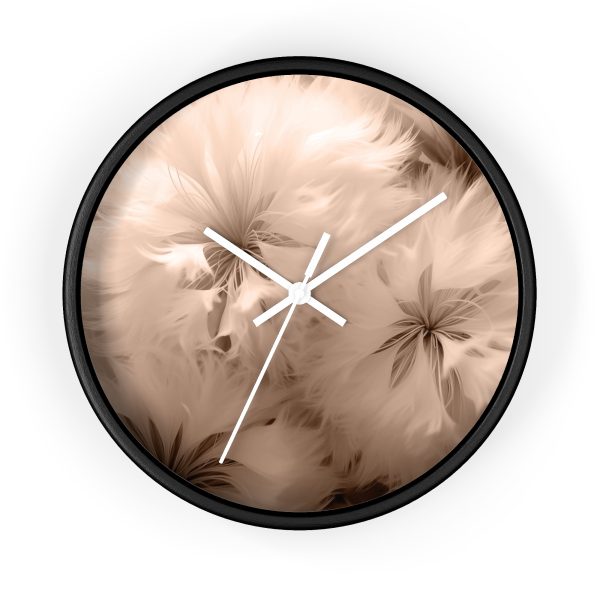 Soft Fantasy Feather Puffs in Peach Puree Tone - Wood Frame Wall Clock - Image 7