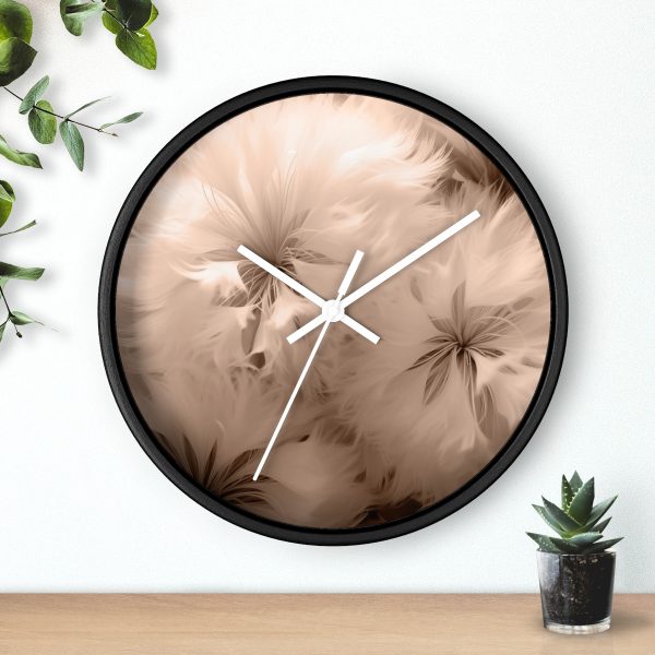 Soft Fantasy Feather Puffs in Peach Puree Tone - Wood Frame Wall Clock - Image 9