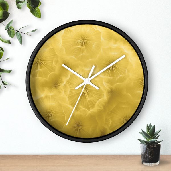 Dandelion Down Motif in Super Lemon Tone - Wood Frame Wall Clock - Image 9