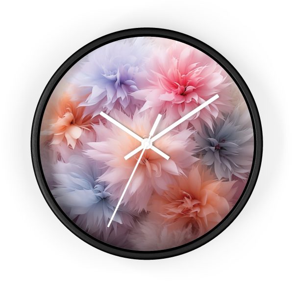 Pastel Palette Fantasy Feather Puffs - Wood Frame Wall Clock - Image 7