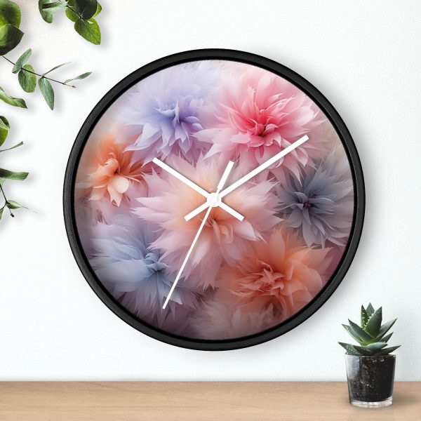 Pastel Palette Fantasy Feather Puffs - Wood Frame Wall Clock - Image 9