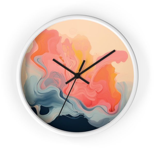 Aqueous Expression in Navy and Peachy Pastels 01 - Wood Frame Wall Clock - Image 10