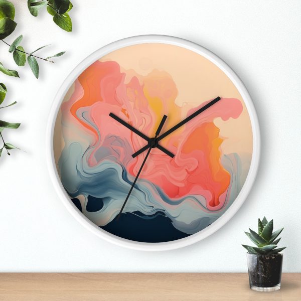 Aqueous Expression in Navy and Peachy Pastels 01 - Wood Frame Wall Clock - Image 12