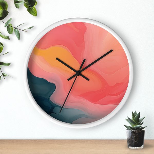 Aqueous Expression in Navy and Peachy Pastels 02 - Wood Frame Wall Clock - Image 12