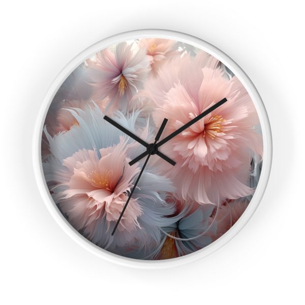 Powder Pink and Baby Blue Feathery Floral - Wood Frame Wall Clock - Image 10