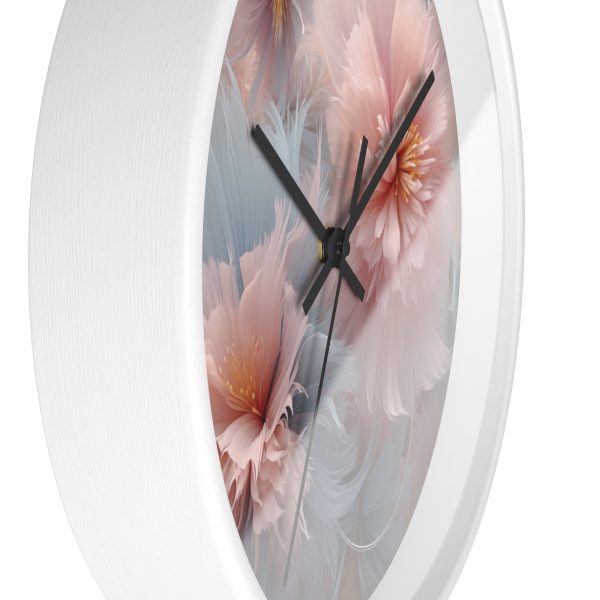 Powder Pink and Baby Blue Feathery Floral - Wood Frame Wall Clock - Image 11