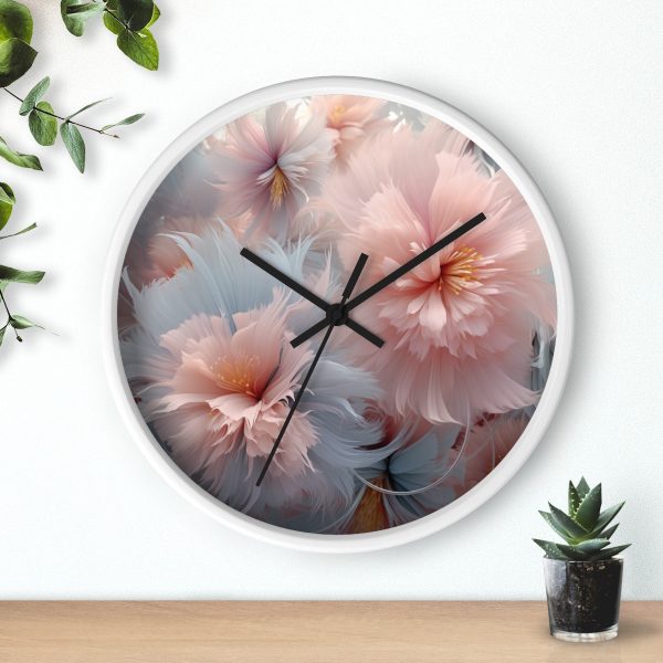 Powder Pink and Baby Blue Feathery Floral - Wood Frame Wall Clock - Image 12