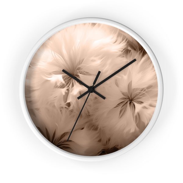 Soft Fantasy Feather Puffs in Peach Puree Tone - Wood Frame Wall Clock - Image 10