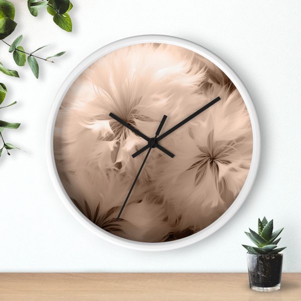 Soft Fantasy Feather Puffs in Peach Puree Tone - Wood Frame Wall Clock - Image 12