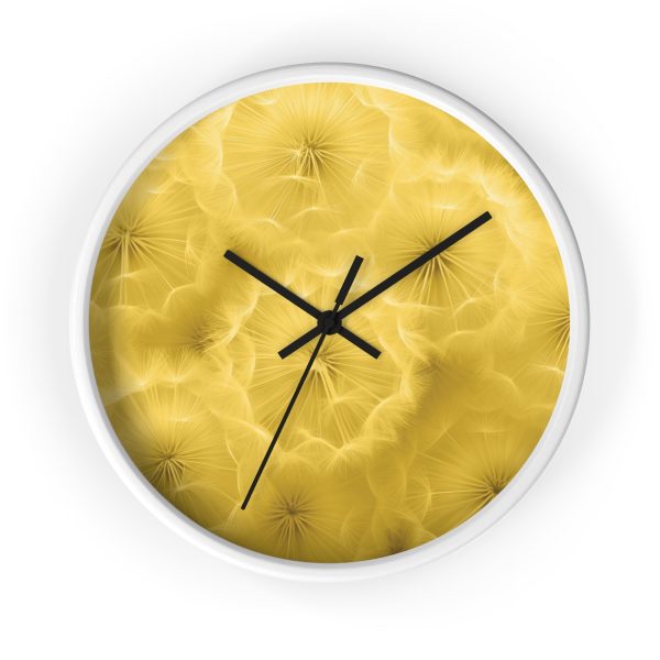 Dandelion Down Motif in Super Lemon Tone - Wood Frame Wall Clock - Image 10