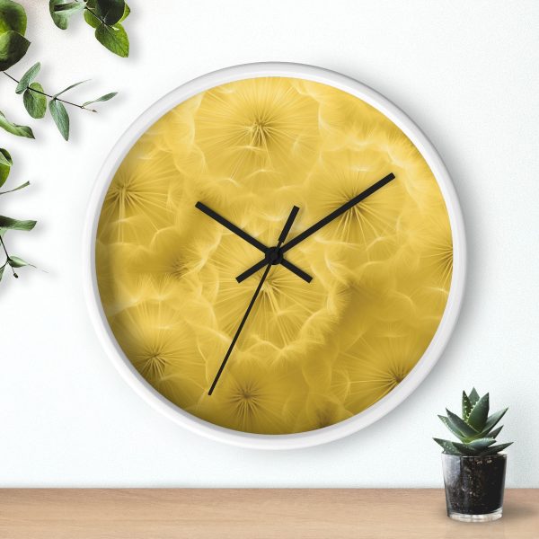 Dandelion Down Motif in Super Lemon Tone - Wood Frame Wall Clock - Image 12