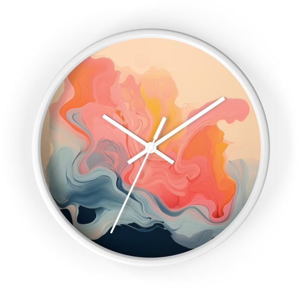 Aqueous Expression in Navy and Peachy Pastels 01 - Wood Frame Wall Clock - Image 13