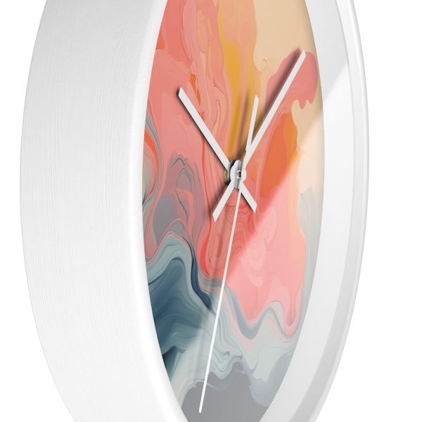 Aqueous Expression in Navy and Peachy Pastels 01 - Wood Frame Wall Clock - Image 14