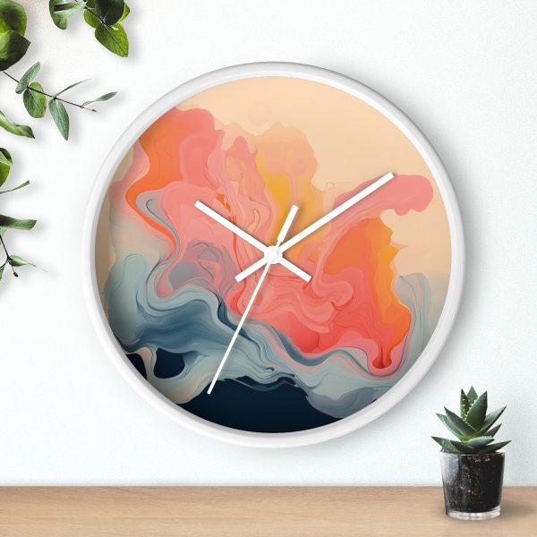 Aqueous Expression in Navy and Peachy Pastels 01 - Wood Frame Wall Clock - Image 15