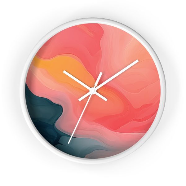 Aqueous Expression in Navy and Peachy Pastels 02 - Wood Frame Wall Clock - Image 13