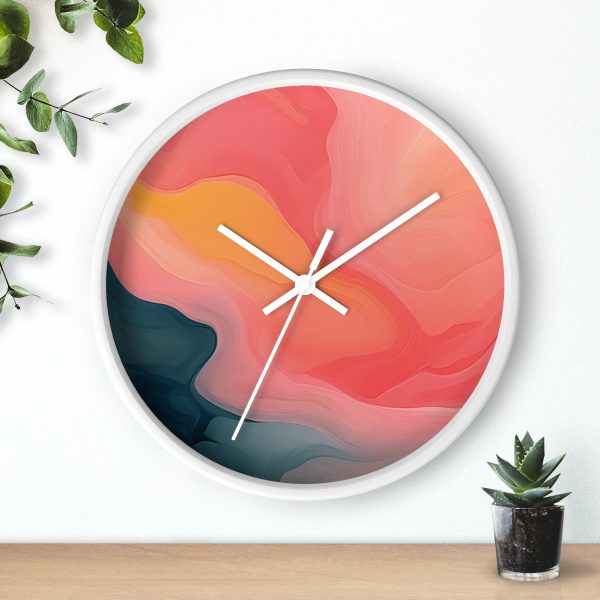 Aqueous Expression in Navy and Peachy Pastels 02 - Wood Frame Wall Clock - Image 15