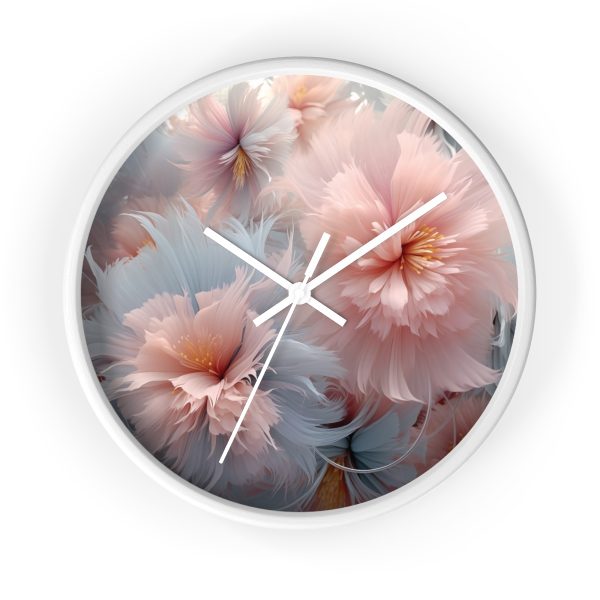 Powder Pink and Baby Blue Feathery Floral - Wood Frame Wall Clock - Image 13