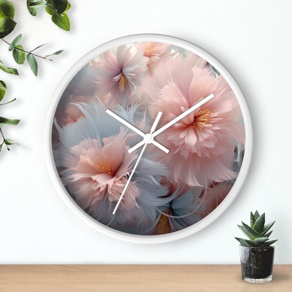 Powder Pink and Baby Blue Feathery Floral - Wood Frame Wall Clock - Image 15