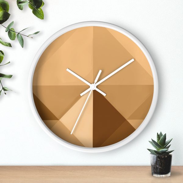 Soft Geometric Pyramid 03 in Honey Yellow Tone - Wood Frame Wall Clock - Image 15