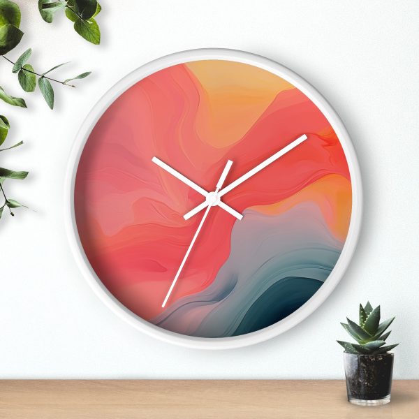 Aqueous Expression in Navy and Peachy Pastels 04 - Wood Frame Wall Clock - Image 15