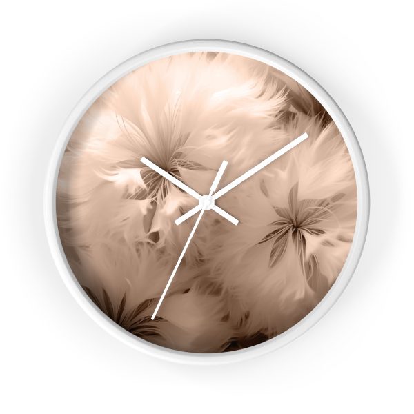 Soft Fantasy Feather Puffs in Peach Puree Tone - Wood Frame Wall Clock - Image 13