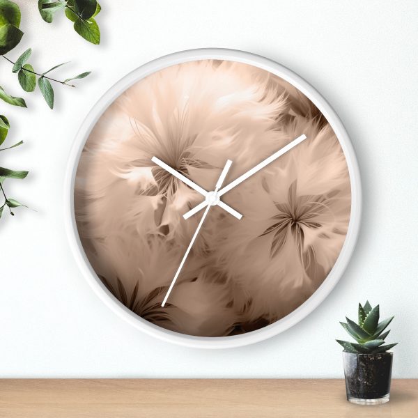 Soft Fantasy Feather Puffs in Peach Puree Tone - Wood Frame Wall Clock - Image 15