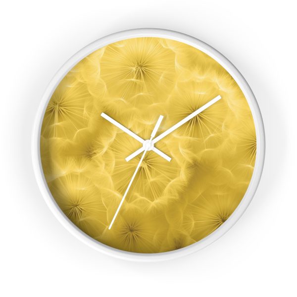 Dandelion Down Motif in Super Lemon Tone - Wood Frame Wall Clock