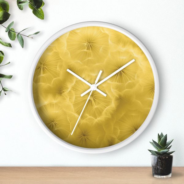 Dandelion Down Motif in Super Lemon Tone - Wood Frame Wall Clock - Image 3