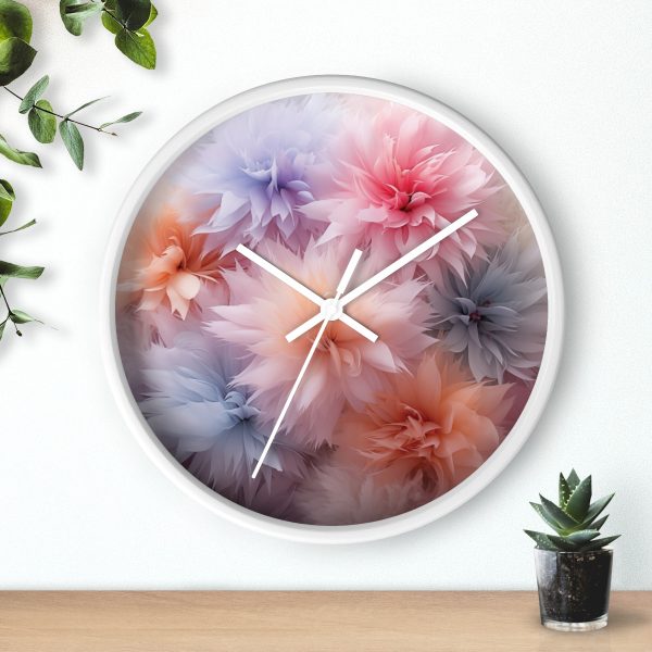 Pastel Palette Fantasy Feather Puffs - Wood Frame Wall Clock - Image 15