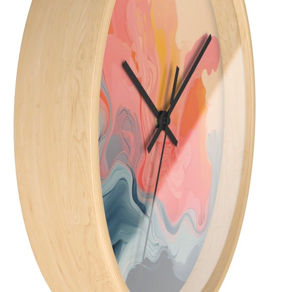 Aqueous Expression in Navy and Peachy Pastels 01 - Wood Frame Wall Clock - Image 2