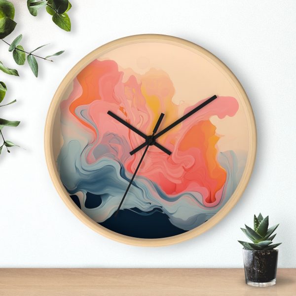 Aqueous Expression in Navy and Peachy Pastels 01 - Wood Frame Wall Clock - Image 3