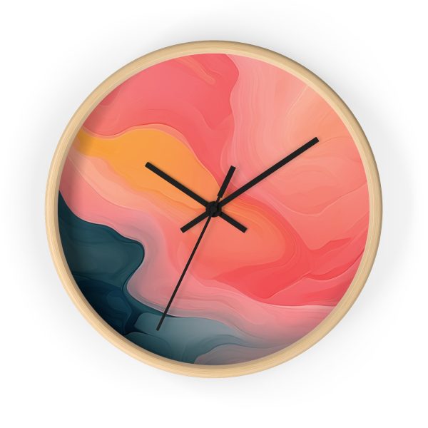 Aqueous Expression in Navy and Peachy Pastels 02 - Wood Frame Wall Clock