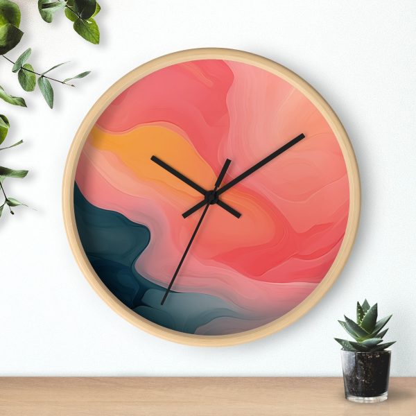 Aqueous Expression in Navy and Peachy Pastels 02 - Wood Frame Wall Clock - Image 3