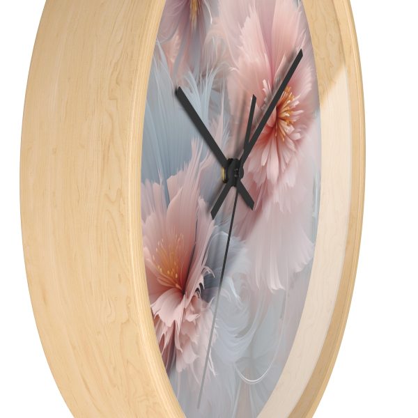 Powder Pink and Baby Blue Feathery Floral - Wood Frame Wall Clock - Image 2