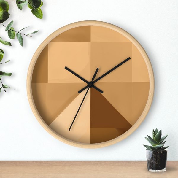 Soft Geometric Pyramid 01 in Honey Yellow Tone - Wood Frame Wall Clock - Image 3