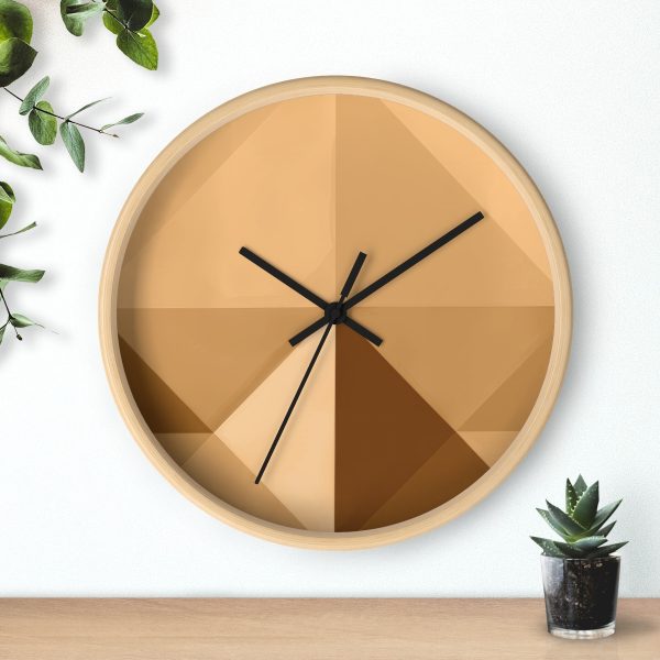 Soft Geometric Pyramid 03 in Honey Yellow Tone - Wood Frame Wall Clock - Image 3