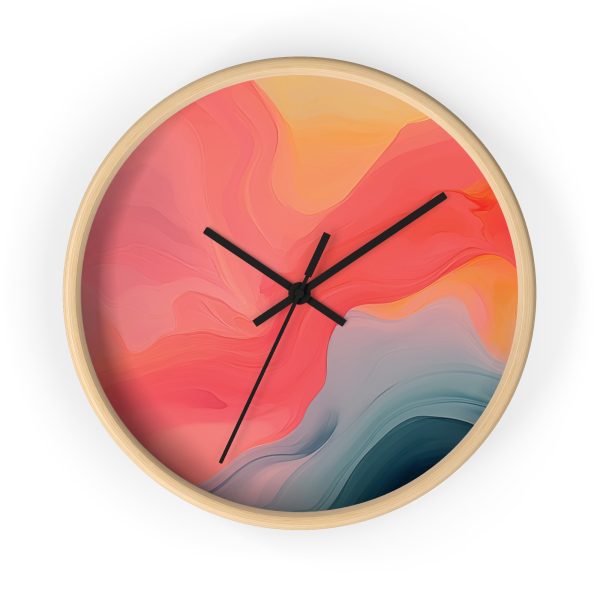 Aqueous Expression in Navy and Peachy Pastels 04 - Wood Frame Wall Clock