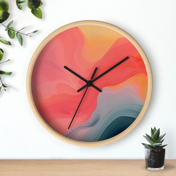 Aqueous Expression in Navy and Peachy Pastels 04 - Wood Frame Wall Clock - Image 3