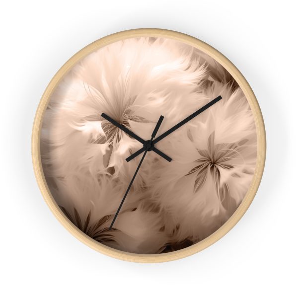 Soft Fantasy Feather Puffs in Peach Puree Tone - Wood Frame Wall Clock - Image 16