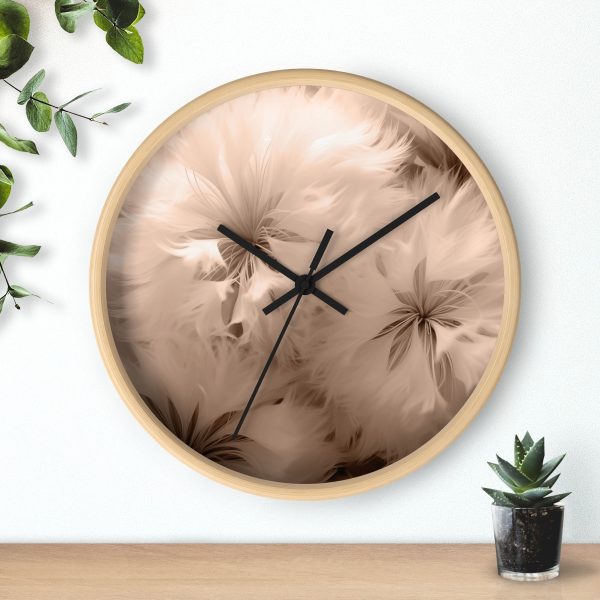 Soft Fantasy Feather Puffs in Peach Puree Tone - Wood Frame Wall Clock - Image 18