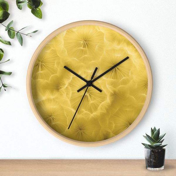 Dandelion Down Motif in Super Lemon Tone - Wood Frame Wall Clock - Image 15