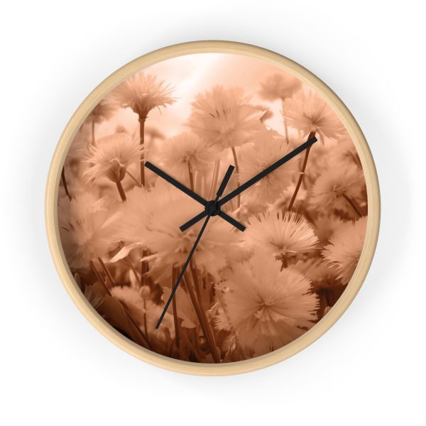 Fuzzy Dandelion Fantasy in Peach Fuzz Tone - Wood Frame Wall Clock