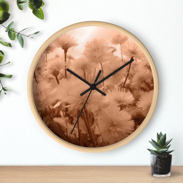 Fuzzy Dandelion Fantasy in Peach Fuzz Tone - Wood Frame Wall Clock - Image 3