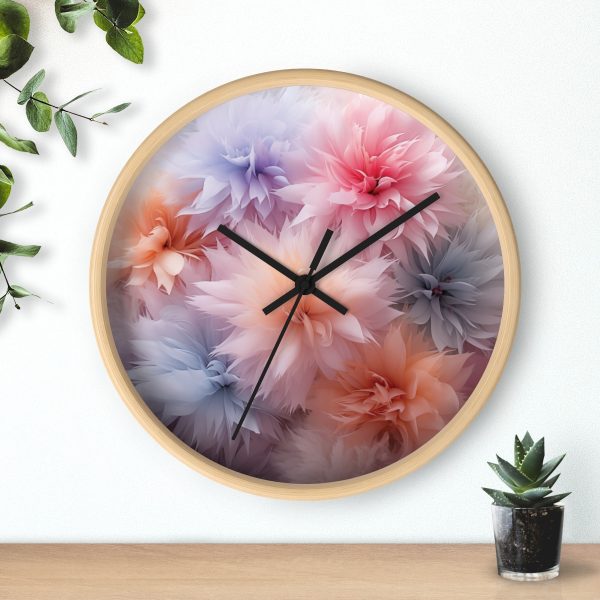 Pastel Palette Fantasy Feather Puffs - Wood Frame Wall Clock - Image 18