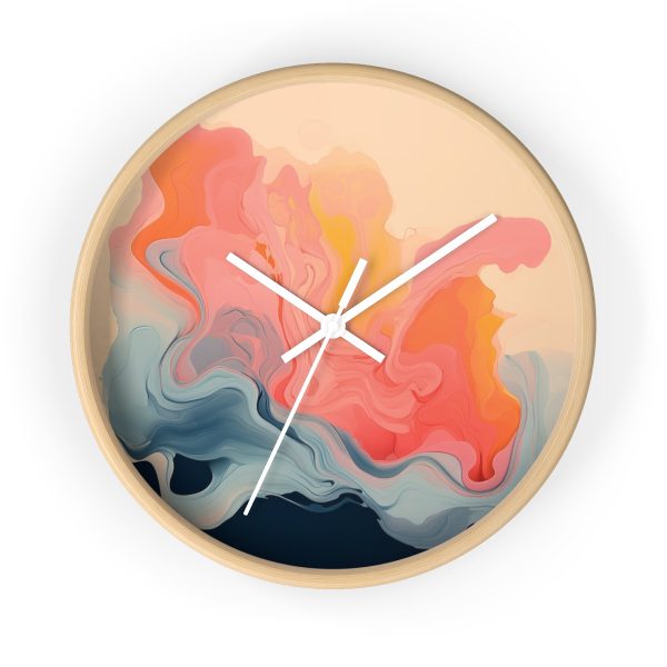 Aqueous Expression in Navy and Peachy Pastels 01 - Wood Frame Wall Clock - Image 16