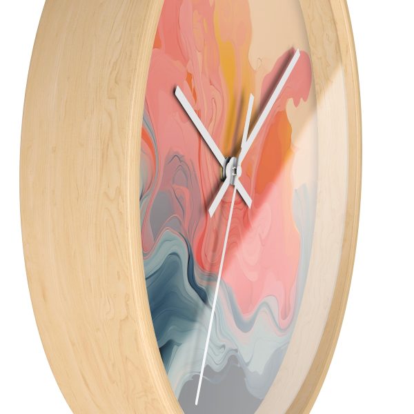 Aqueous Expression in Navy and Peachy Pastels 01 - Wood Frame Wall Clock - Image 17